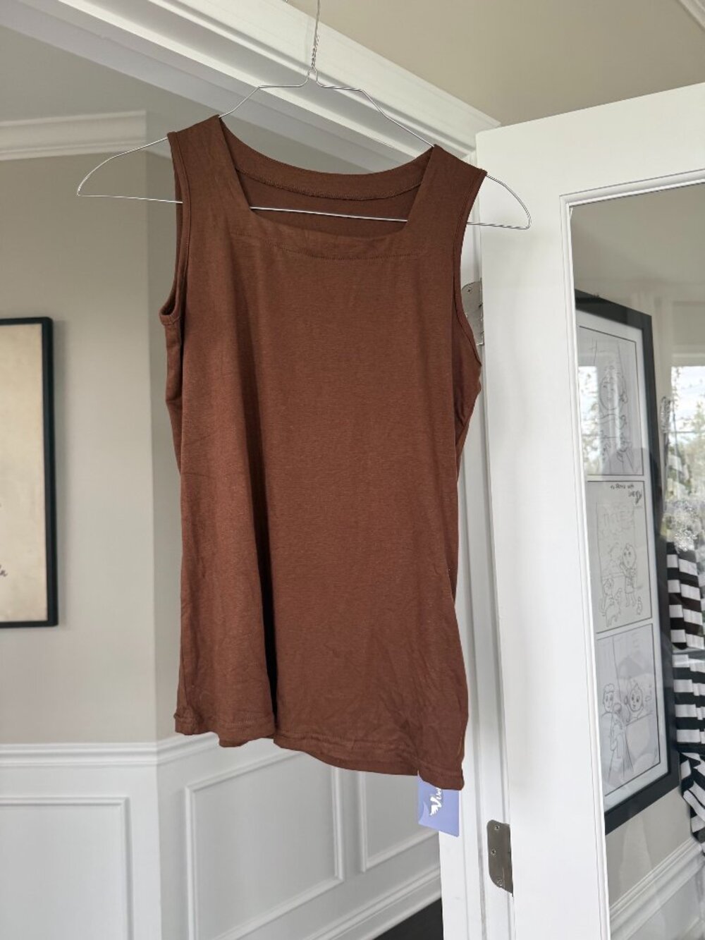 Brown Square-Neck Sleeveless Top - Small
